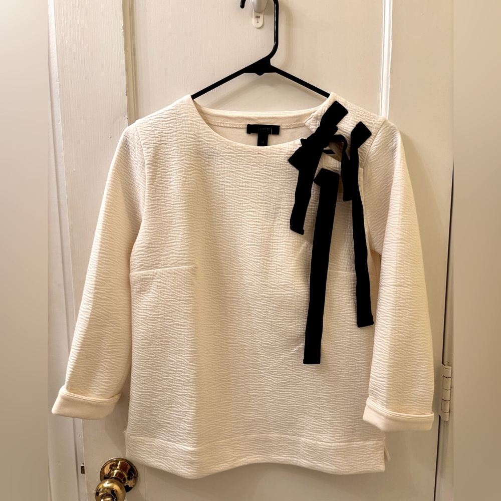 J. Crew Cream Blouse with Black Ribbon Detail